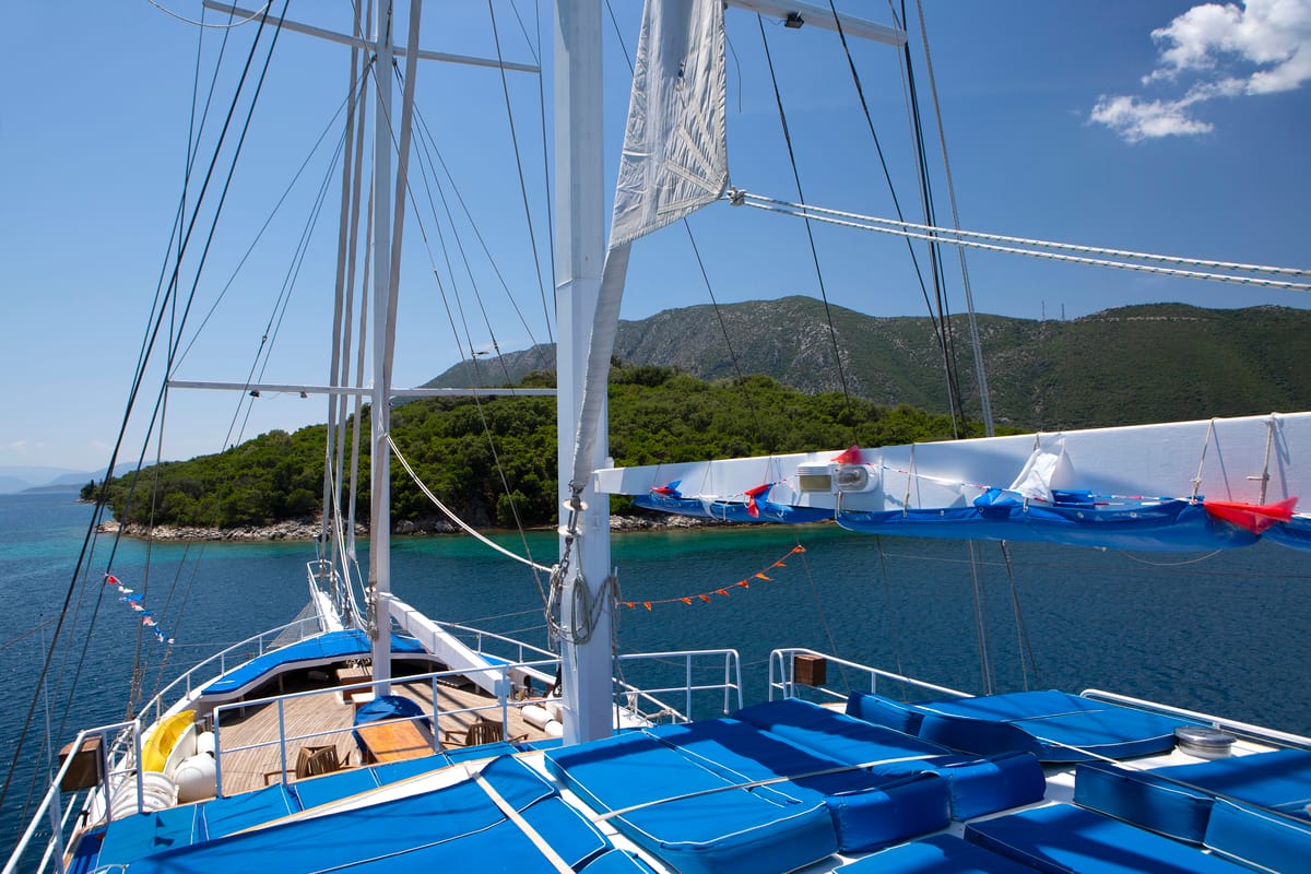 Deck of Artemis, a Gulet Gulet gulet at Salamina Municipal Unit, Greece