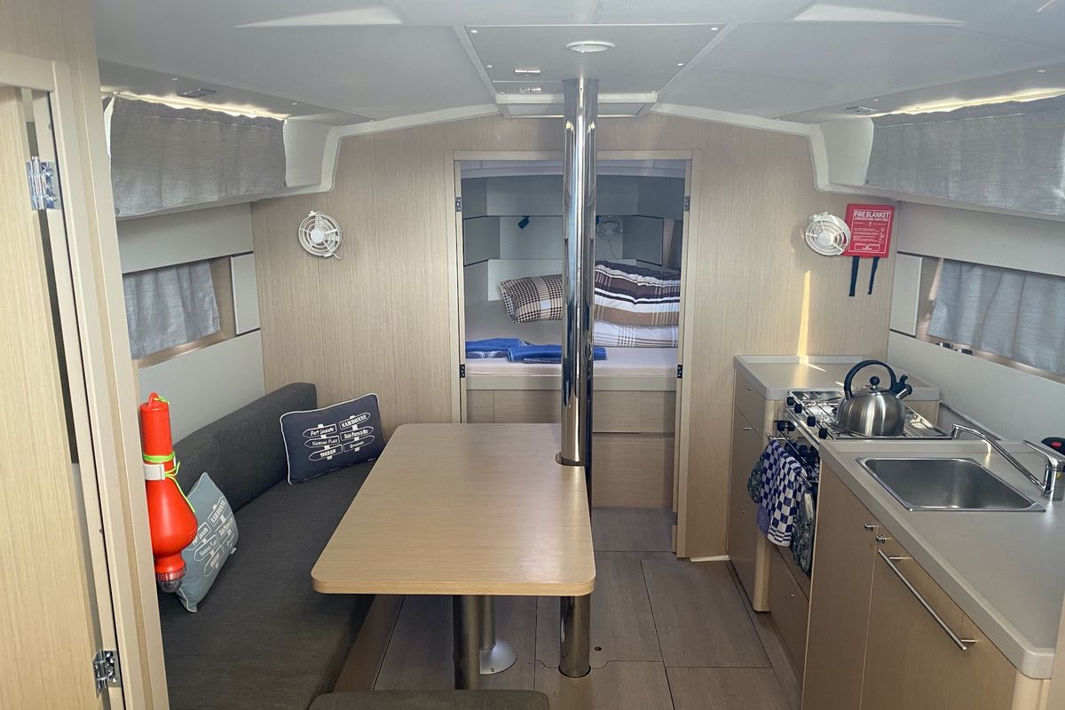 Salon of Helena, a Beneteau Oceanis 38.1 sailboat at Fethiye, Turkey