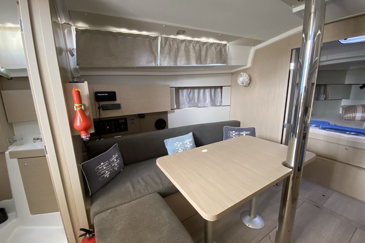 Salon of Helena, a Beneteau Oceanis 38.1 sailboat at Fethiye, Turkey