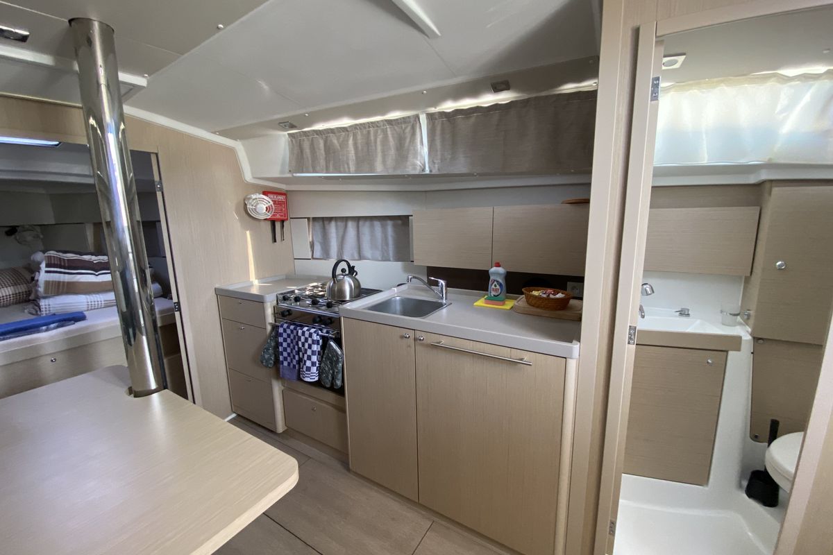 Galley of Helena, a Beneteau Oceanis 38.1 sailboat at Fethiye, Turkey