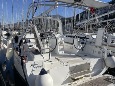 Cockpit of Helena, a Beneteau Oceanis 38.1 sailboat at Fethiye, Turkey