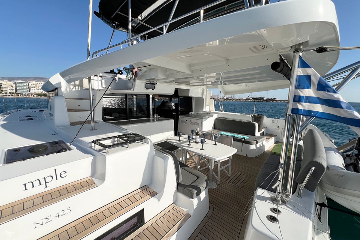 Deck of Mple, a Lagoon 46 catamaran at Athens, Greece