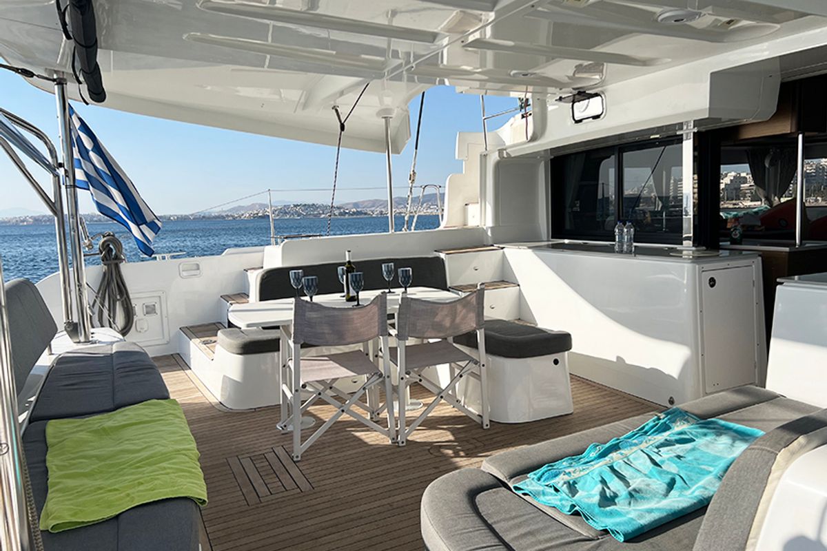 Deck of Mple, a Lagoon 46 catamaran at Athens, Greece