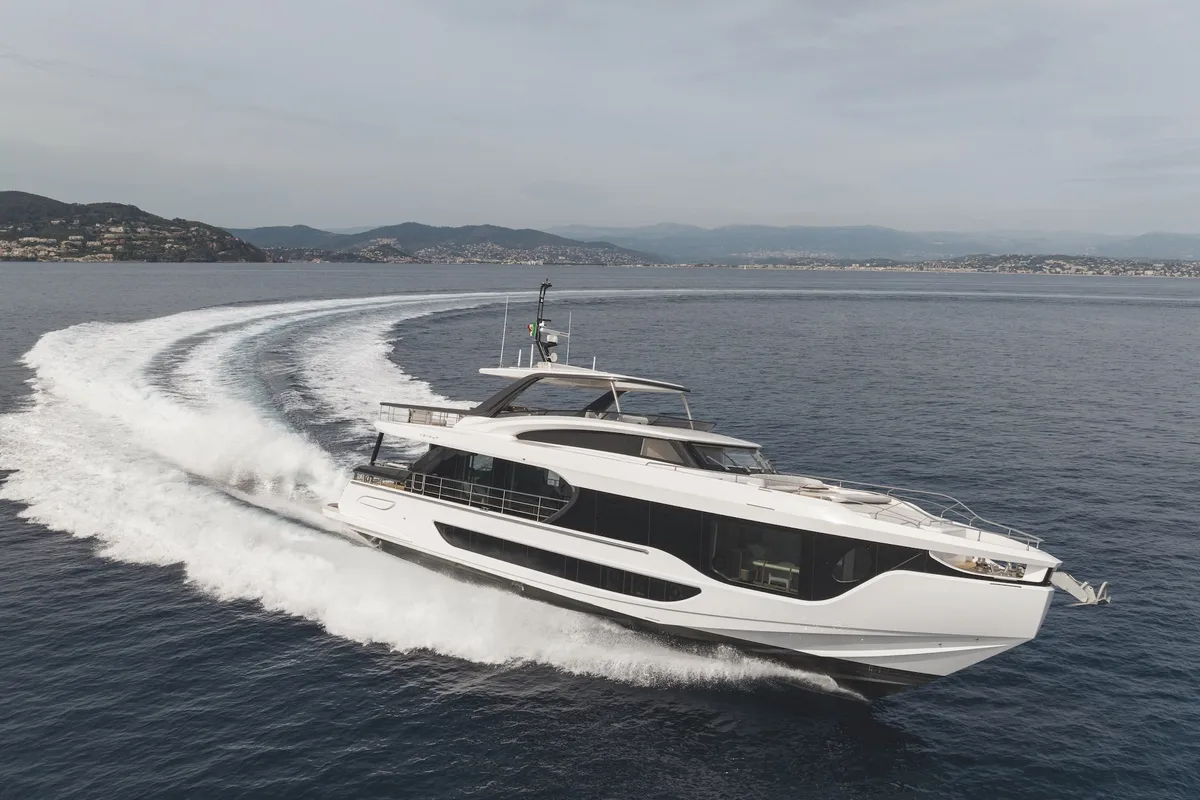 Exterior view of First Horizon, a Azimut Grande 26M catamaran at Grad Šibenik, Croatia