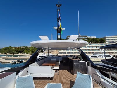 Deck of First Horizon, a Azimut Grande 26M catamaran at Grad Šibenik, Croatia