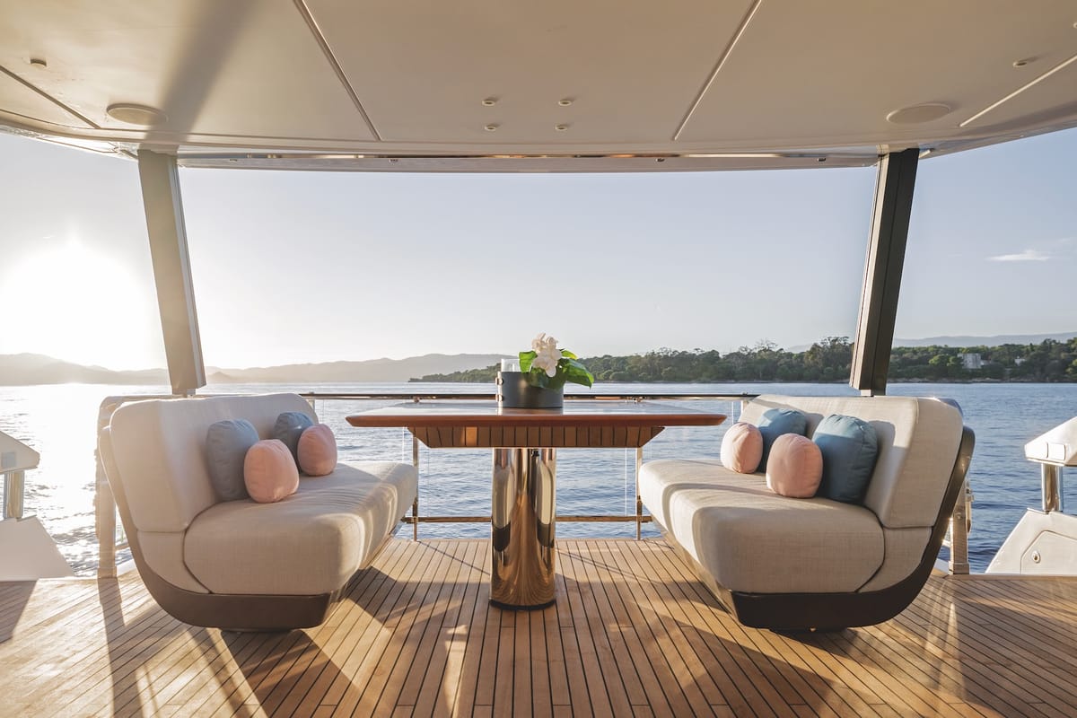 Deck of First Horizon, a Azimut Grande 26M catamaran at Grad Šibenik, Croatia