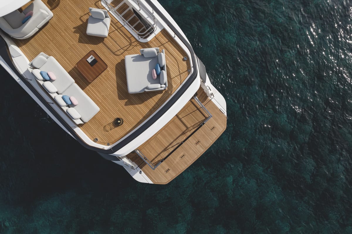 Deck of First Horizon, a Azimut Grande 26M catamaran at Grad Šibenik, Croatia
