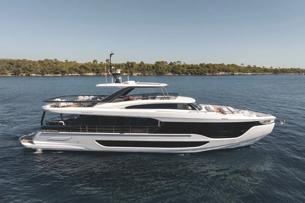 Exterior view of First Horizon, a Azimut Grande 26M catamaran at Grad Šibenik, Croatia