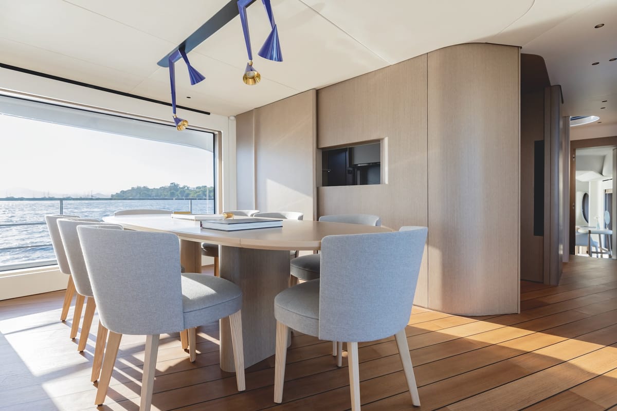 Salon of First Horizon, a Azimut Grande 26M catamaran at Grad Šibenik, Croatia