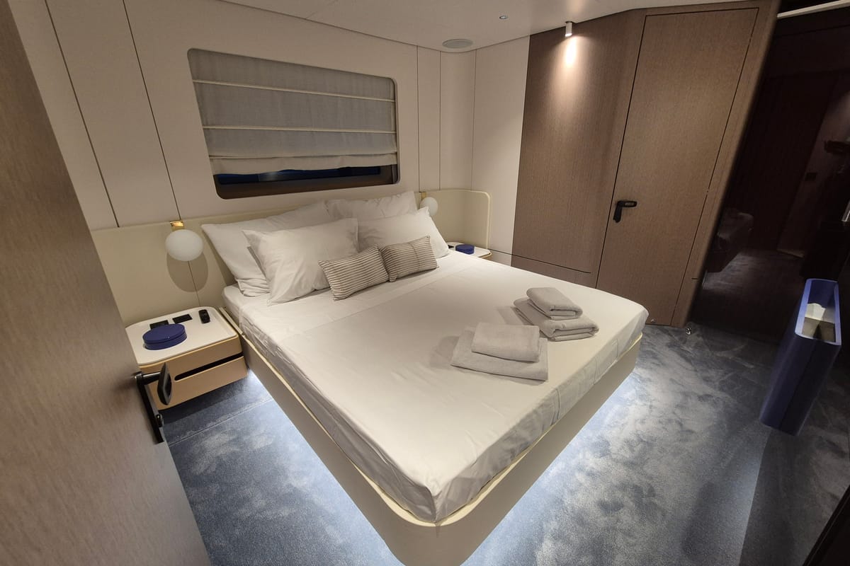 Cabin on First Horizon, a Azimut Grande 26M catamaran at Grad Šibenik, Croatia