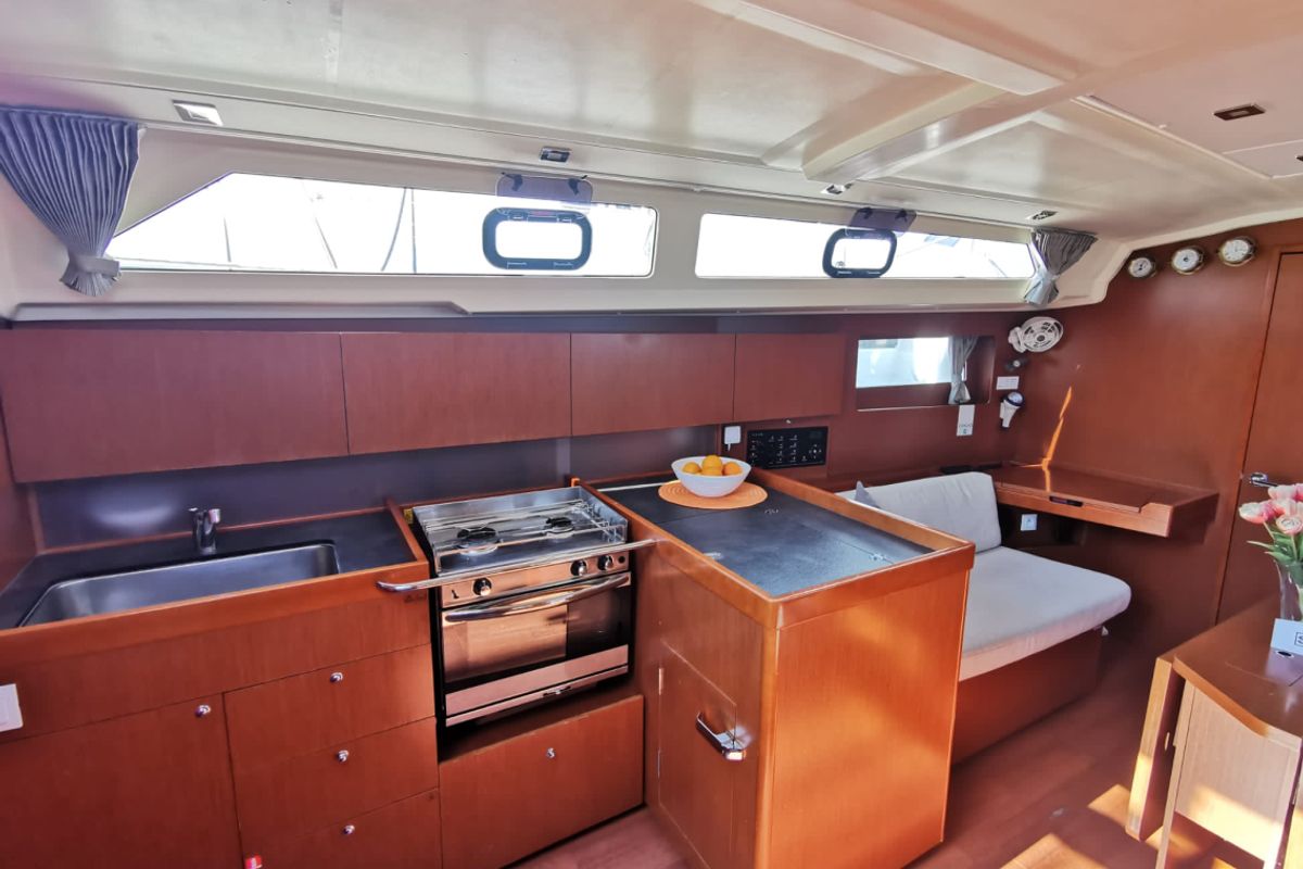 Galley of Office 2, a Beneteau Oceanis 41.1 sailboat at Split, Croatia