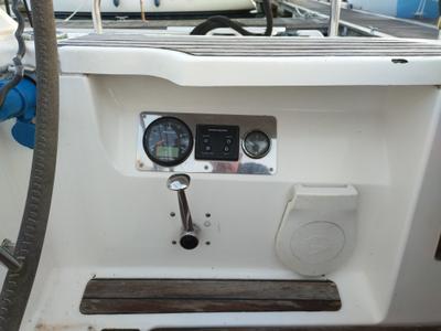 Cockpit of Aquamarijn, a Bavaria 41 Cruiser sailboat at Yerseke, Netherlands
