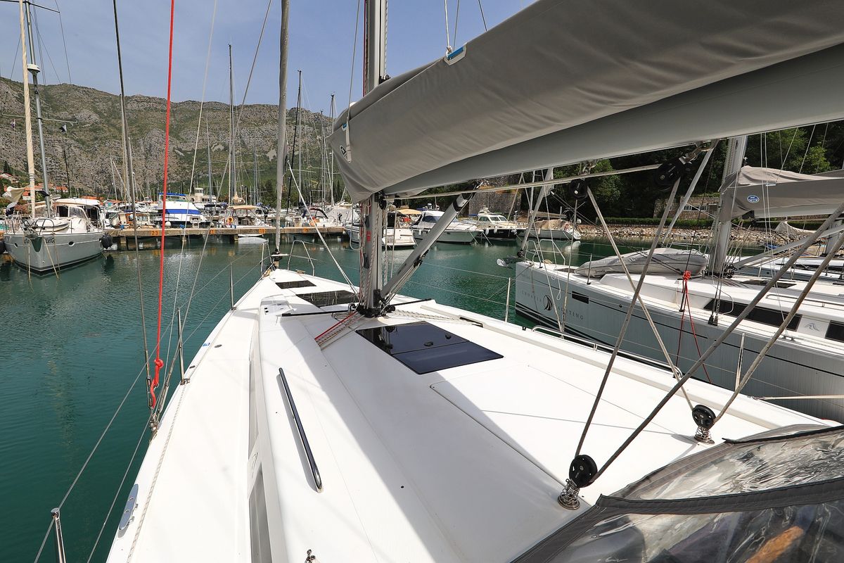 Deck of Vivien, a Hanse Yachts Hanse 418 sailboat at Dubrovnik, Croatia