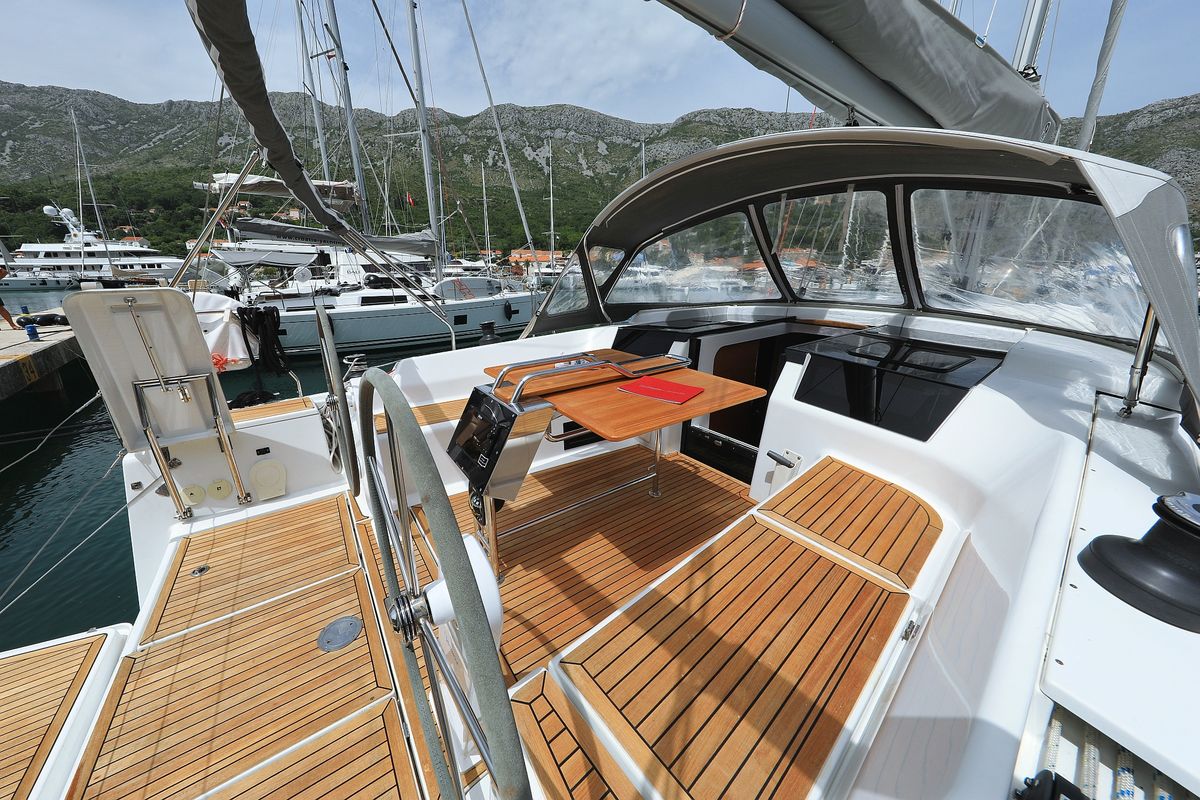 Deck of Vivien, a Hanse Yachts Hanse 418 sailboat at Dubrovnik, Croatia