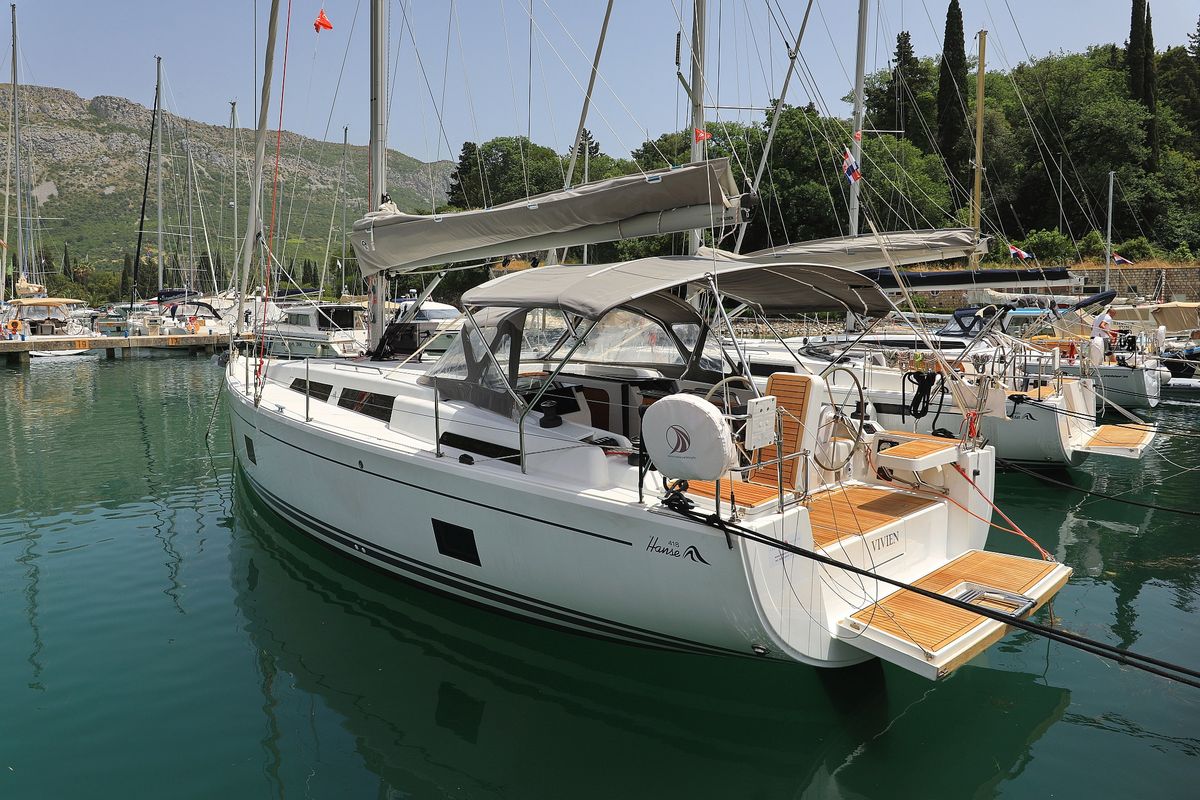 Exterior view of Vivien, a Hanse Yachts Hanse 418 sailboat at Dubrovnik, Croatia