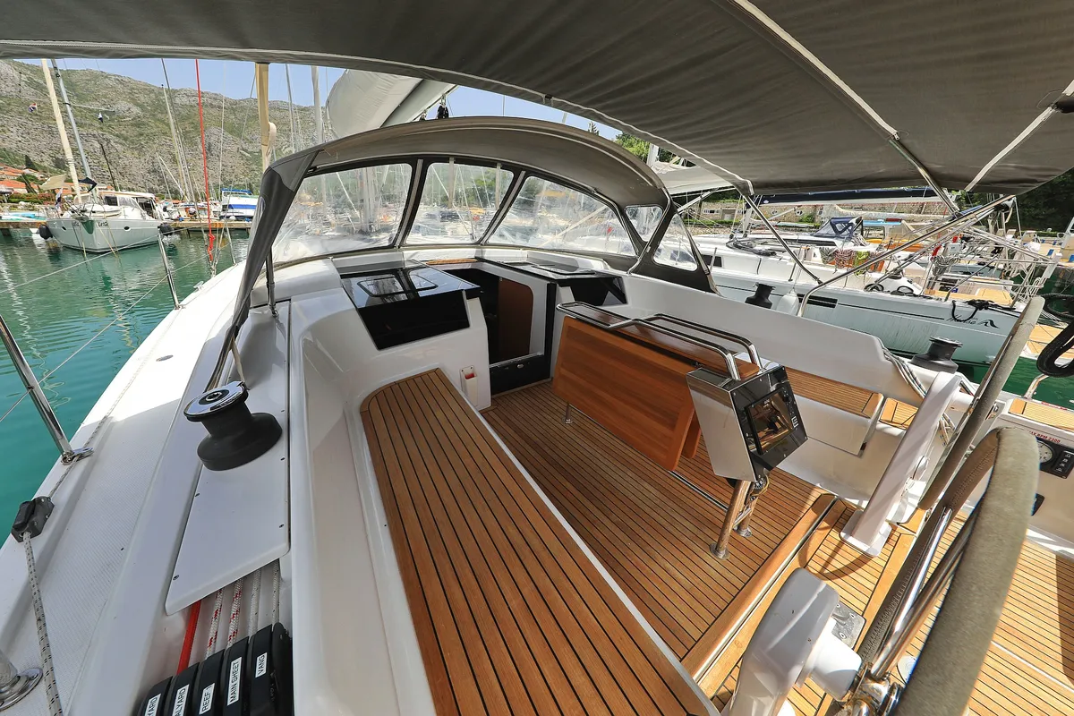 Deck of Vivien, a Hanse Yachts Hanse 418 sailboat at Dubrovnik, Croatia