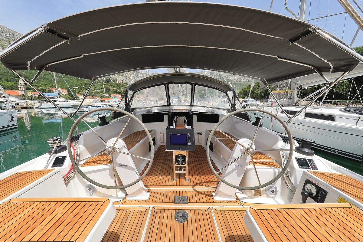 Cockpit of Vivien, a Hanse Yachts Hanse 418 sailboat at Dubrovnik, Croatia