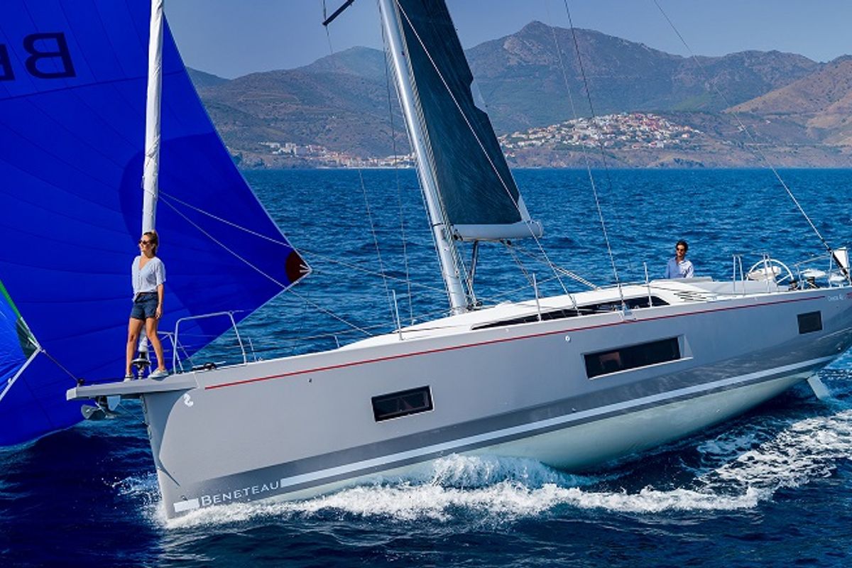 Exterior view of Sine Cura III 3136, a Beneteau Oceanis 46.1 sailboat at Seget Donji, Croatia