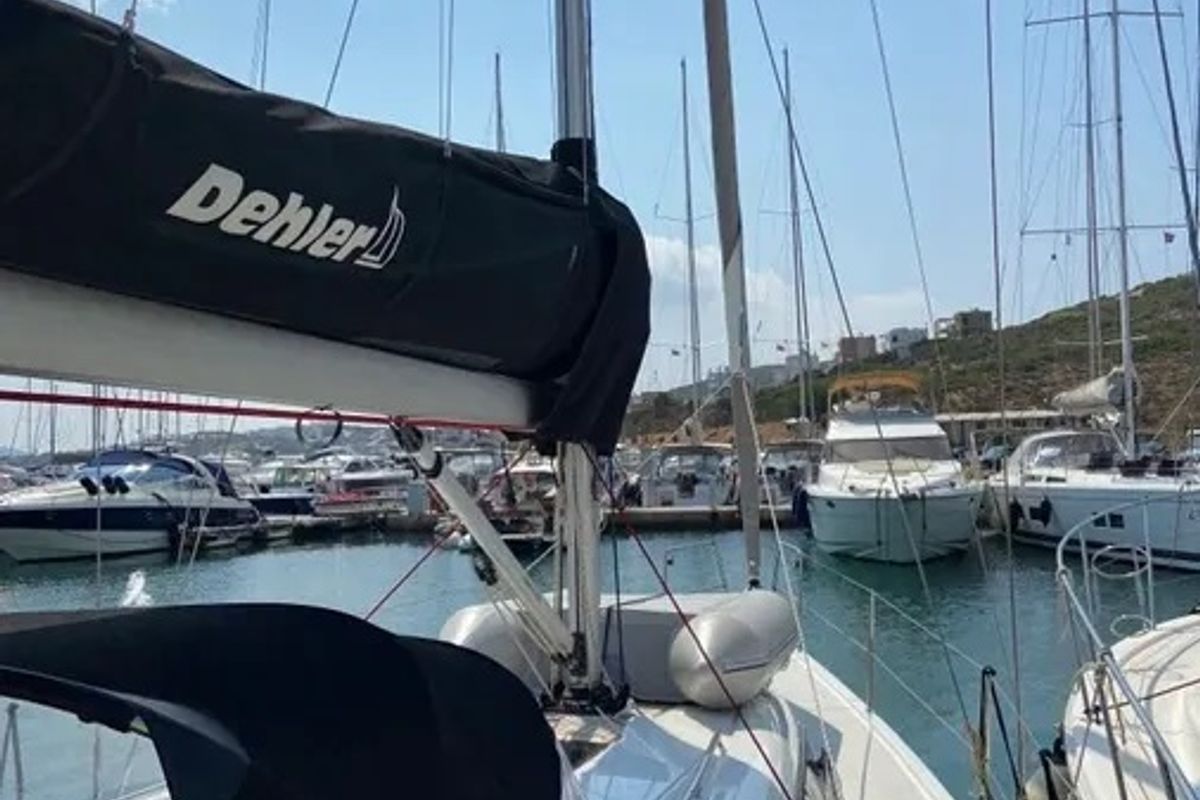 Deck of Polaris, a Dehler 38 SQ sailboat at Lavreotiki Municipal Unit, Greece