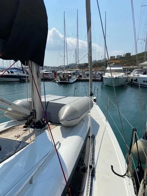 Deck of Polaris, a Dehler 38 SQ sailboat at Lavreotiki Municipal Unit, Greece
