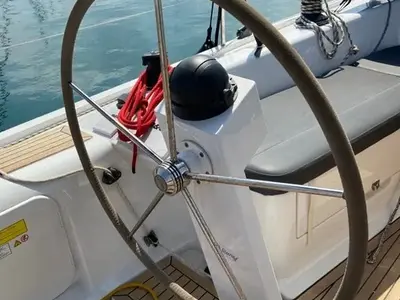 Cockpit of Polaris, a Dehler 38 SQ sailboat at Lavreotiki Municipal Unit, Greece
