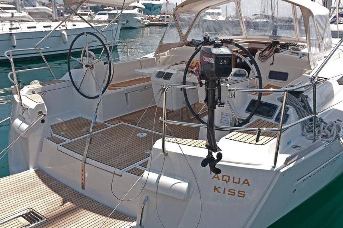 Deck of Aqua Kiss, a Jeanneau Sun Odyssey 509 sailboat at Split, Croatia