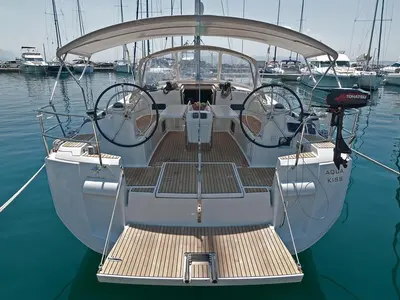 Cockpit of Aqua Kiss, a Jeanneau Sun Odyssey 509 sailboat at Split, Croatia