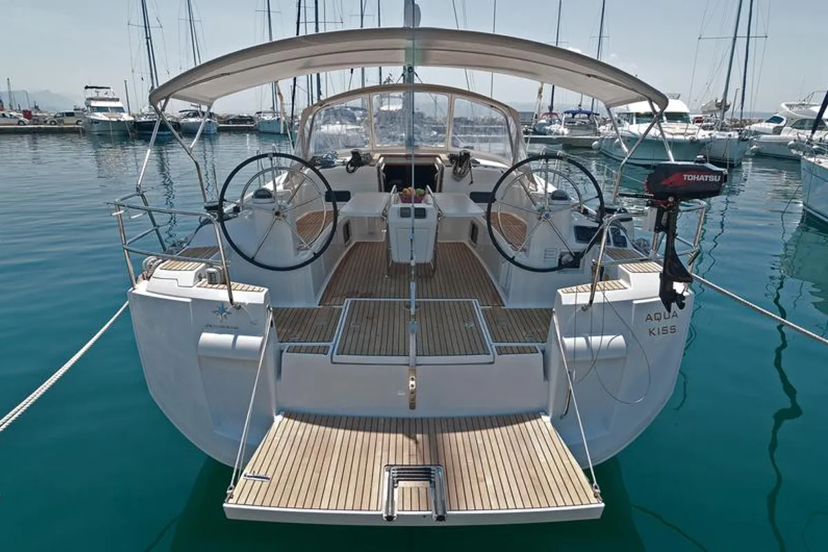 Cockpit of Aqua Kiss, a Jeanneau Sun Odyssey 509 sailboat at Split, Croatia