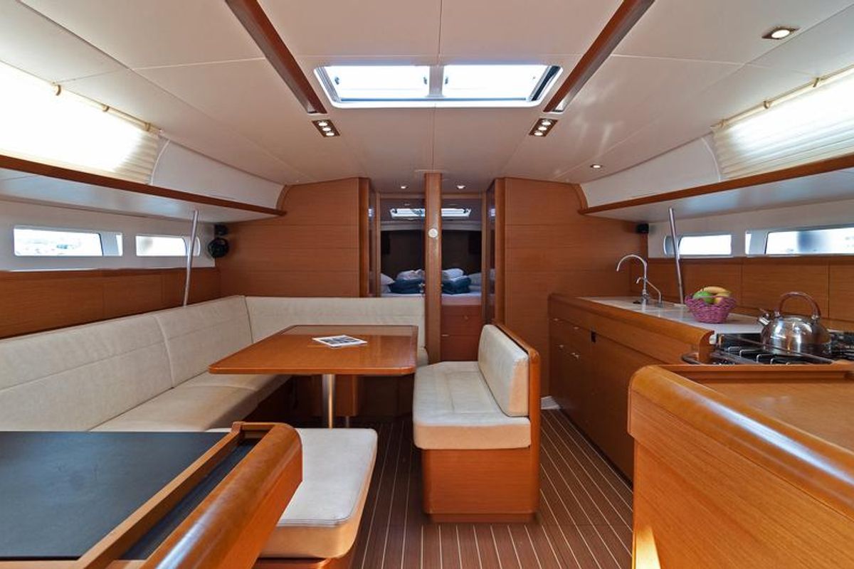 Salon of Aqua Kiss, a Jeanneau Sun Odyssey 509 sailboat at Split, Croatia