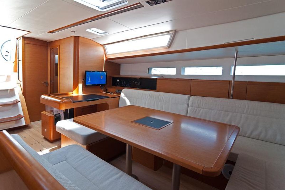 Salon of Aqua Kiss, a Jeanneau Sun Odyssey 509 sailboat at Split, Croatia