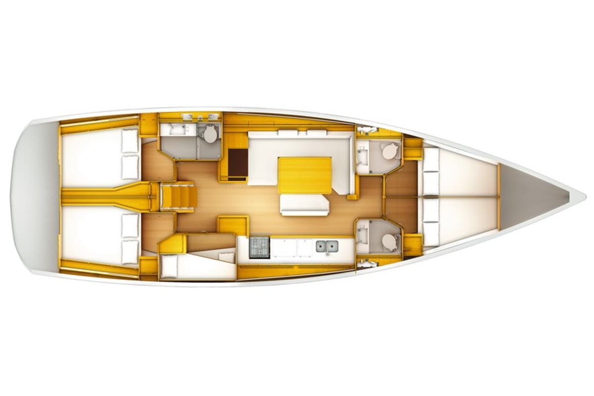 Salon of Aqua Kiss, a Jeanneau Sun Odyssey 509 sailboat at Split, Croatia