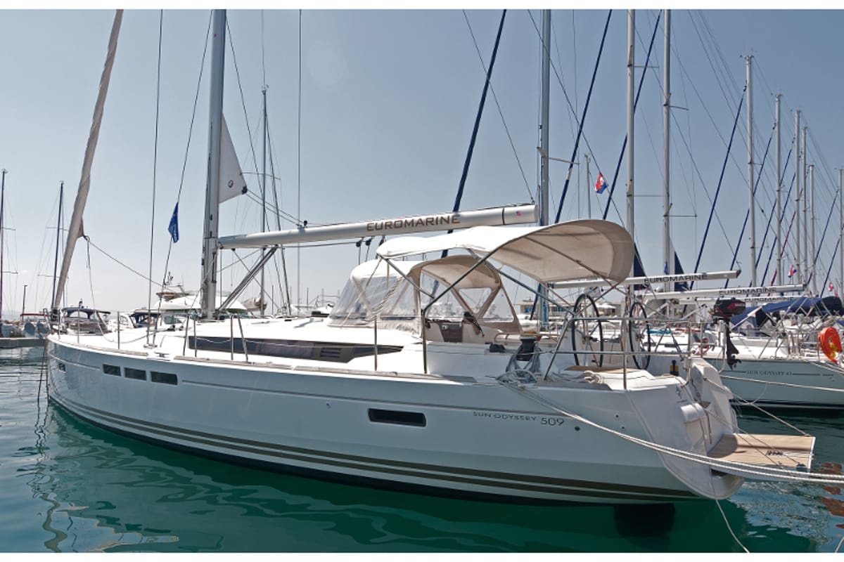 Exterior view of Aqua Kiss, a Jeanneau Sun Odyssey 509 sailboat at Split, Croatia