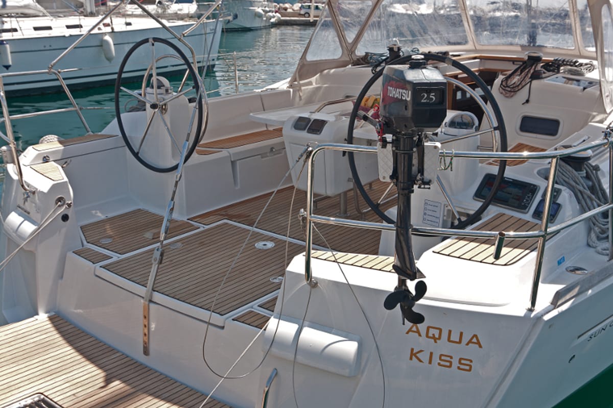Cockpit of Aqua Kiss, a Jeanneau Sun Odyssey 509 sailboat at Split, Croatia