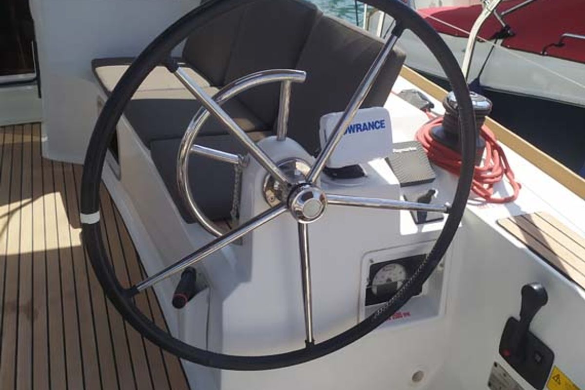 Cockpit of Živjelli, a Jeanneau Sun Odyssey 389 sailboat at Grad Trogir, Croatia