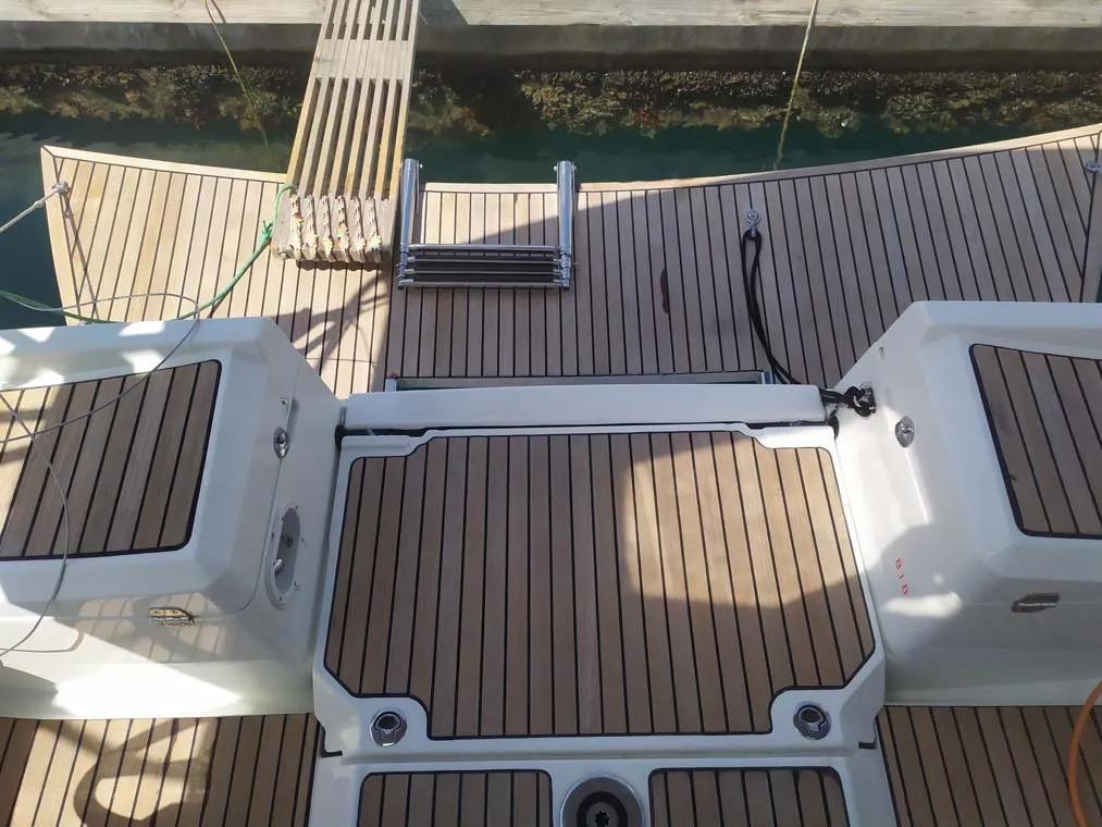 Deck of Živjelli, a Jeanneau Sun Odyssey 389 sailboat at Grad Trogir, Croatia