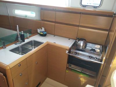 Galley of Živjelli, a Jeanneau Sun Odyssey 389 sailboat at Grad Trogir, Croatia