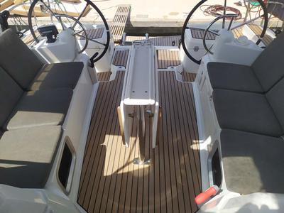 Deck of Živjelli, a Jeanneau Sun Odyssey 389 sailboat at Grad Trogir, Croatia