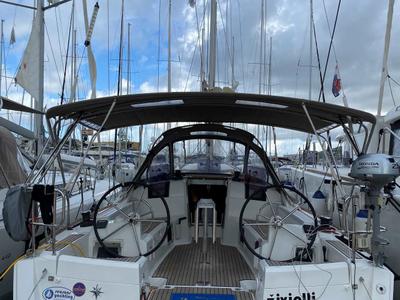 Cockpit of Živjelli, a Jeanneau Sun Odyssey 389 sailboat at Grad Trogir, Croatia