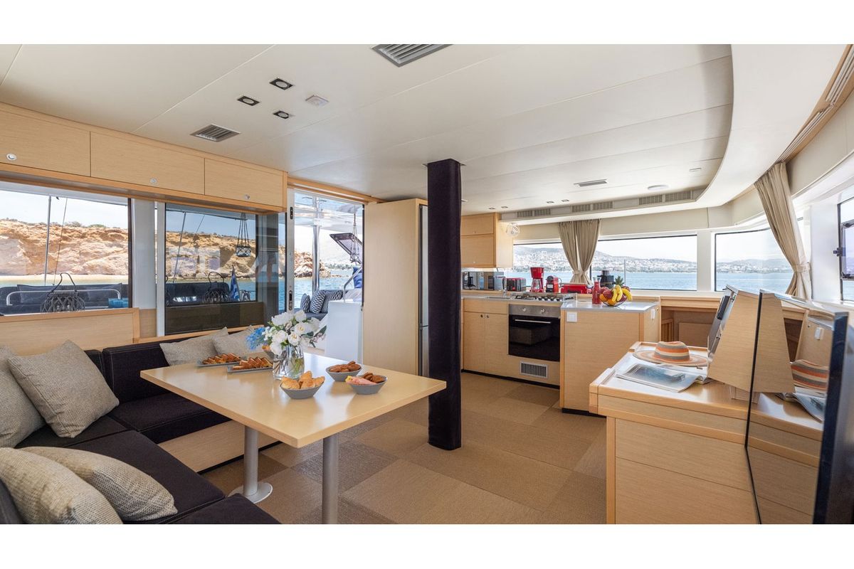 Salon of Royal Hearts, a Lagoon 52 catamaran at Athens, Greece