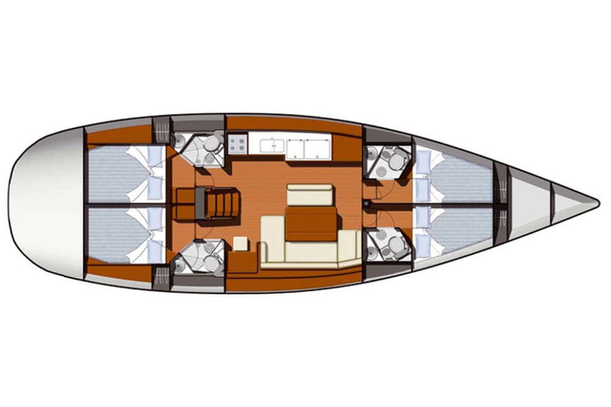 Floor plan of Vila I, a Jeanneau Sun Odyssey 49i sailboat at Općina Sukošan, Croatia