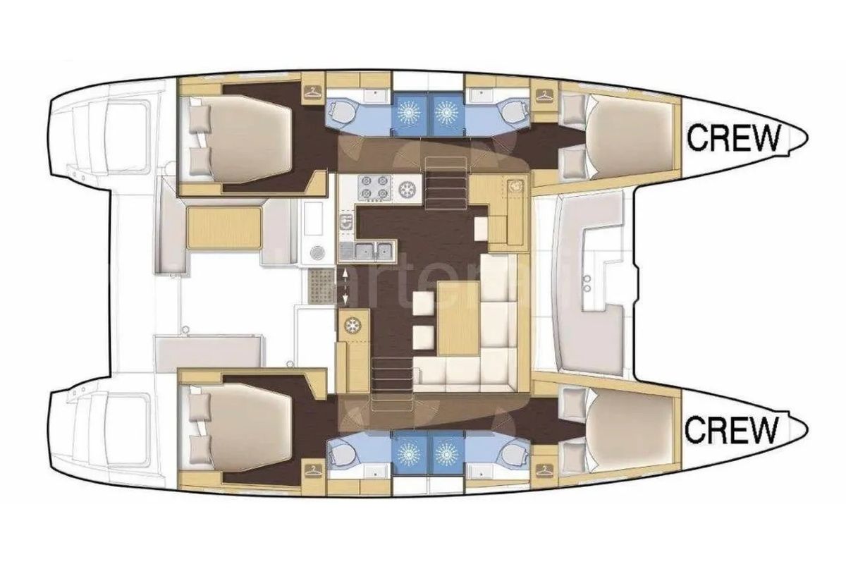 Floor plan of Cabin 2, a Lagoon 450 Fly catamaran at Municipal Unit of Lefkada, Greece