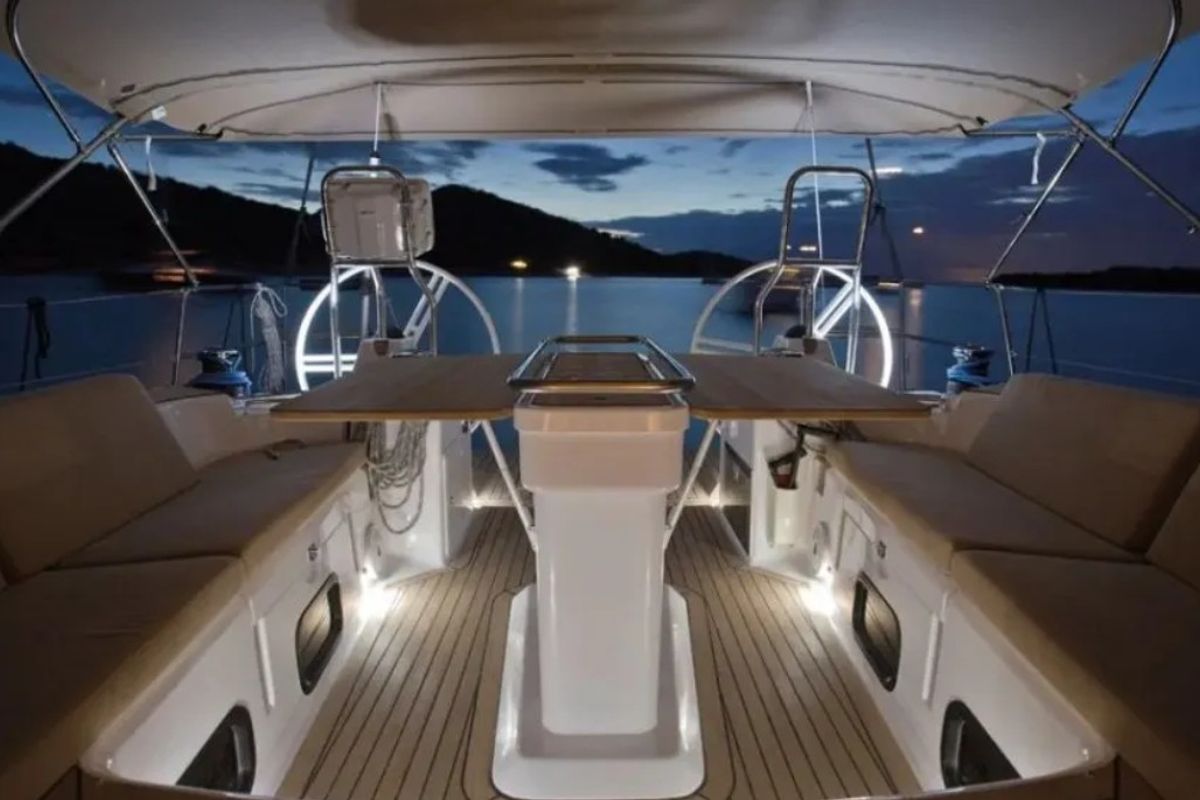 Cockpit of Lazy Days, a Elan Impression 50 sailboat at Split, Croatia