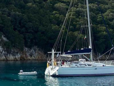 Exterior view of Steropi, a Jeanneau Sun Odyssey 35 sailboat at Gouvia, Greece