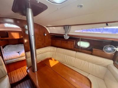 Salon of Steropi, a Jeanneau Sun Odyssey 35 sailboat at Gouvia, Greece