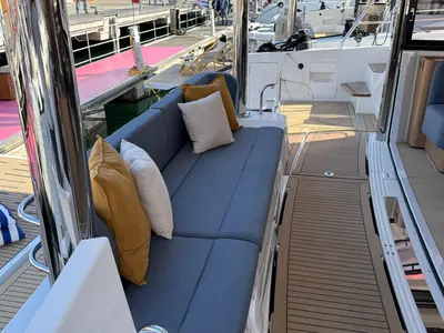 Deck of Infinity, a Bali 5.2 catamaran at Olbia, Italy