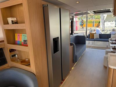 Salon of Infinity, a Bali 5.2 catamaran at Olbia, Italy