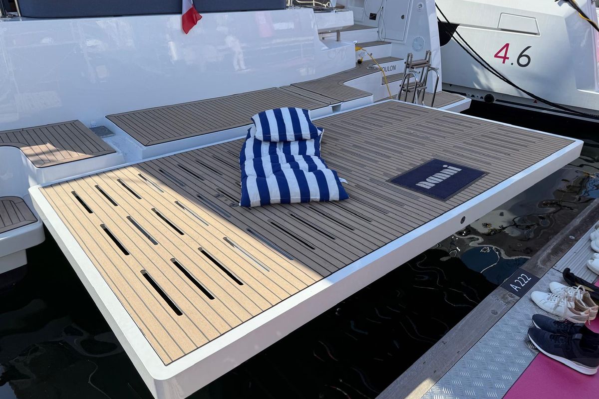 Exterior view of Infinity, a Bali 5.2 catamaran at Olbia, Italy