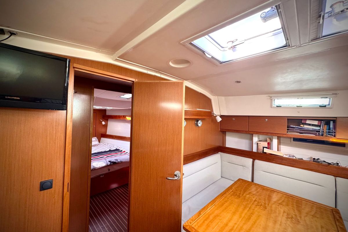 Salon of Shoogle, a Bavaria Cruiser 45 sailboat at Fethiye, Turkey