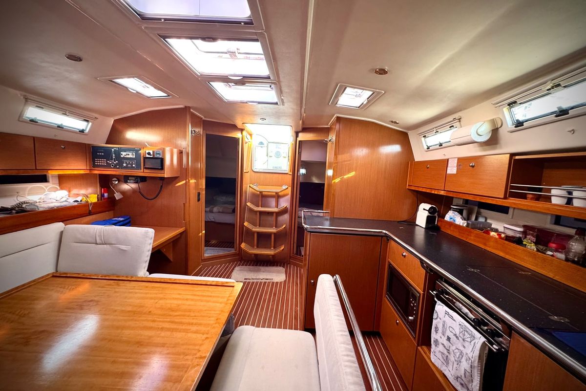 Salon of Shoogle, a Bavaria Cruiser 45 sailboat at Fethiye, Turkey