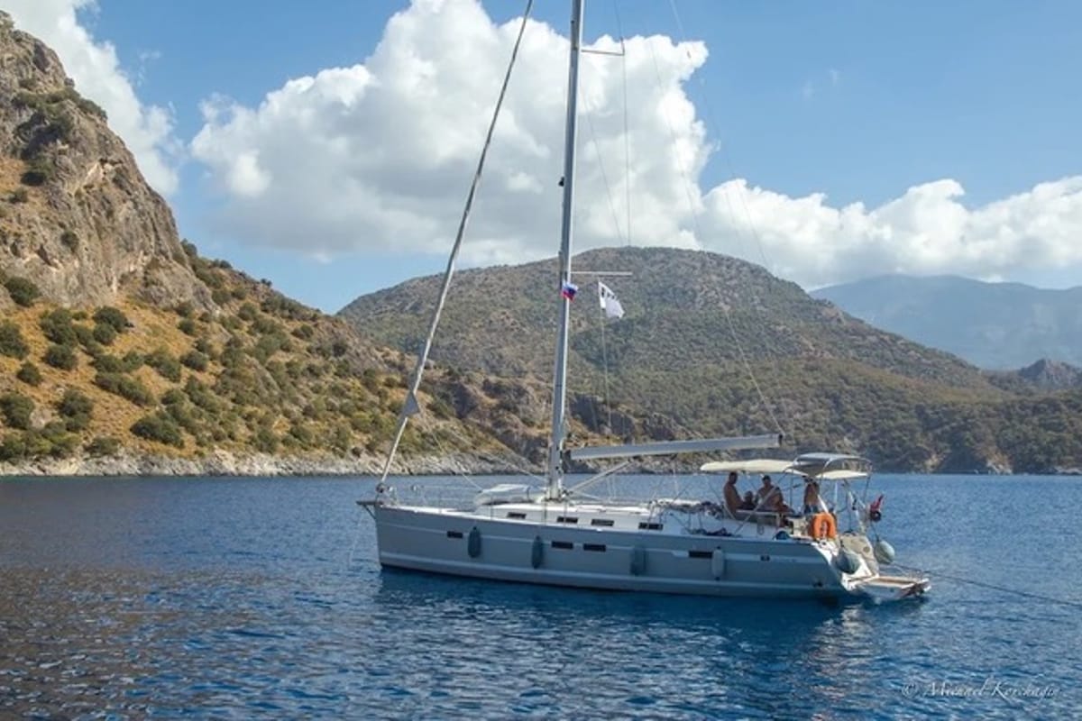 Exterior view of Shoogle, a Bavaria Cruiser 45 sailboat at Fethiye, Turkey